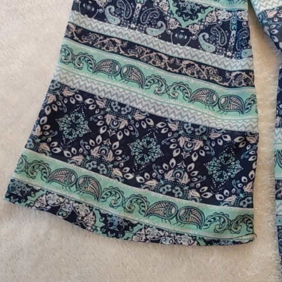 Francesca's Collection Alya Mint & Navy Paisley Off Shoulder Mini Dress - Picture 4 of 8